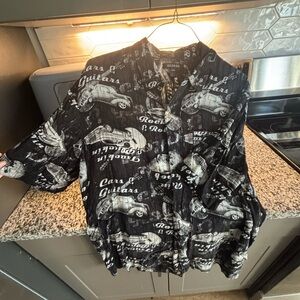 George Black Graphic Shirt with Cars and Guitars